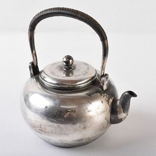 煎茶道具　三越銀製　銀瓶　湯沸し　約508g　L　R8166(金属工芸)
