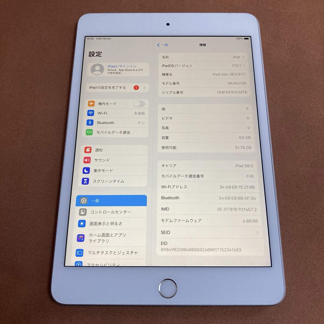 9348電池良好 比較的美品iPad mini5第5世代 64GB SIMフリー 9348電池良好 比較的美品iPad mini5第5世代 64GB SIMフリー