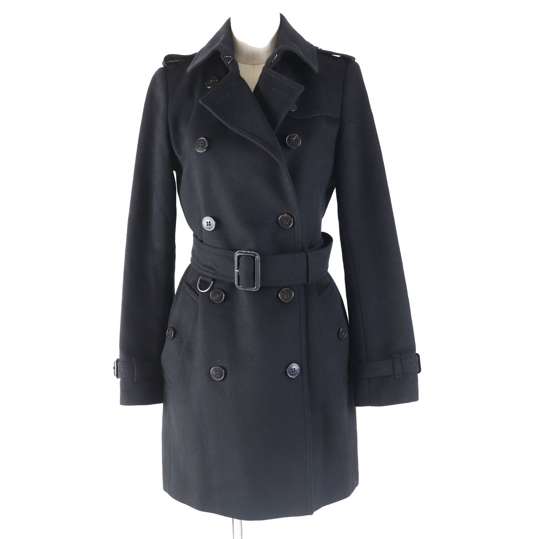 美品◎BURBERRY LONDON バーバリーロンドン 3884842 ウール カシミヤ混 トレンチコート 裏ノバチェック柄 ブラック 38 レディース