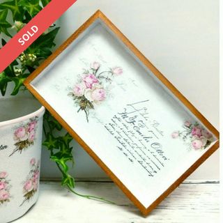 デコパージュ ꔛ‬ꕤ インテリア雑貨 *カフェトレイ *小物入れ *薔薇ピンク(その他)