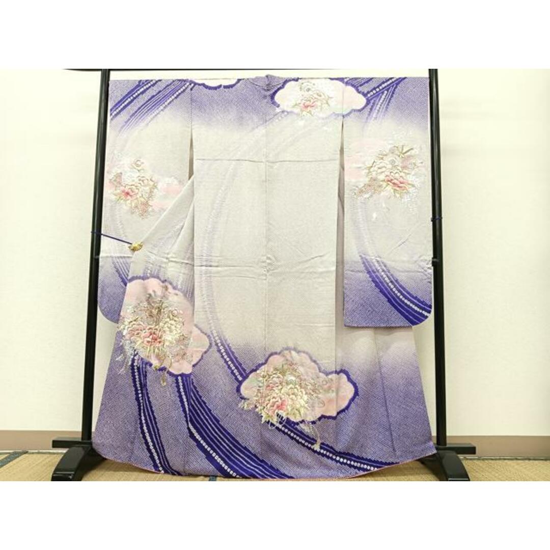 平和屋着物□豪華振袖 総絞り 駒刺繍 雲取り花車文 銀彩 正絹 平和屋着物□豪華振袖 総絞り 駒刺繍 雲取り花車文 銀彩 正絹