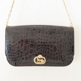 セリーヌ(CELINE)のM10 CELINE セリーヌ ヴィンテージ 馬車金具 フラップ クロコダイル チェーンショルダーバッグ ブラック/ゴールド(ショルダーバッグ)