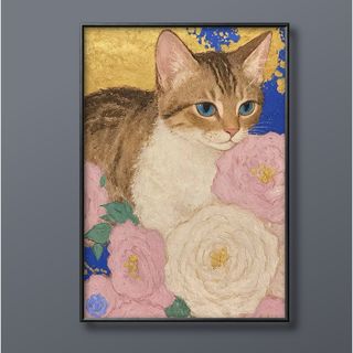 絵画 | イラストポスター 96 ☆ 【猫はきれいな花の中にいる】(絵画/タペストリー)