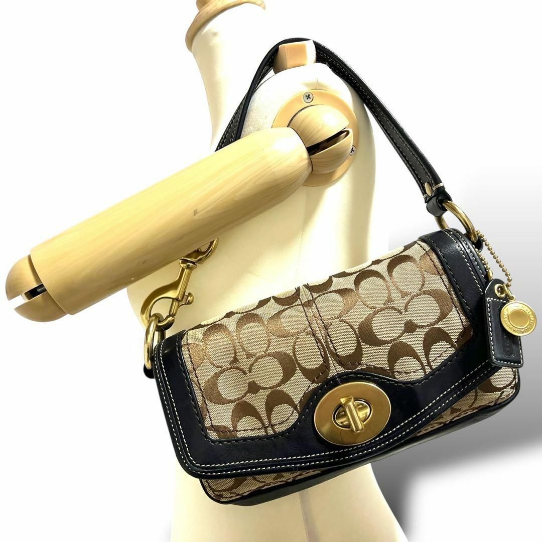 【良品】コーチ トートバッグ 肩掛け シグネチャー キャンバス ターンロック COACH - 良品 コーチ トートバッグ シグネチャー キャンバス