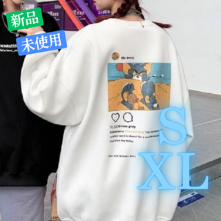韓国 トムとジェリー Instagram スウェット トレーナー 白 長袖(スウェット)