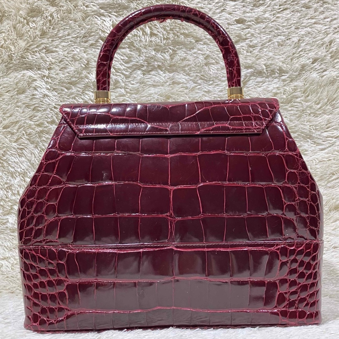 クロコダイル ハンドバッグ ワインレッド シャイニング センター クロコダイル ハンドバッグ ワインレッド シャイニング センター