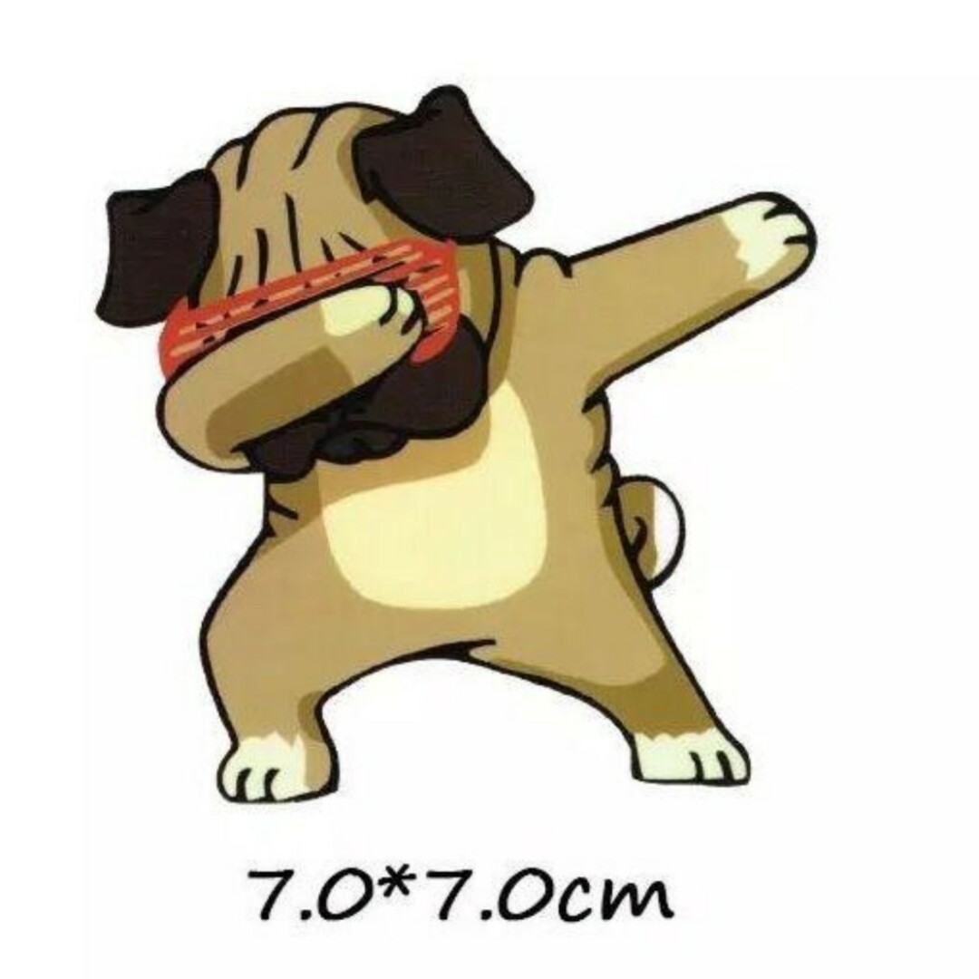 赤サングラス パグ犬 転写 アイロンプリント シャキーンポーズ パロディー ミニ ハンドメイドの素材/材料(その他)の商品写真