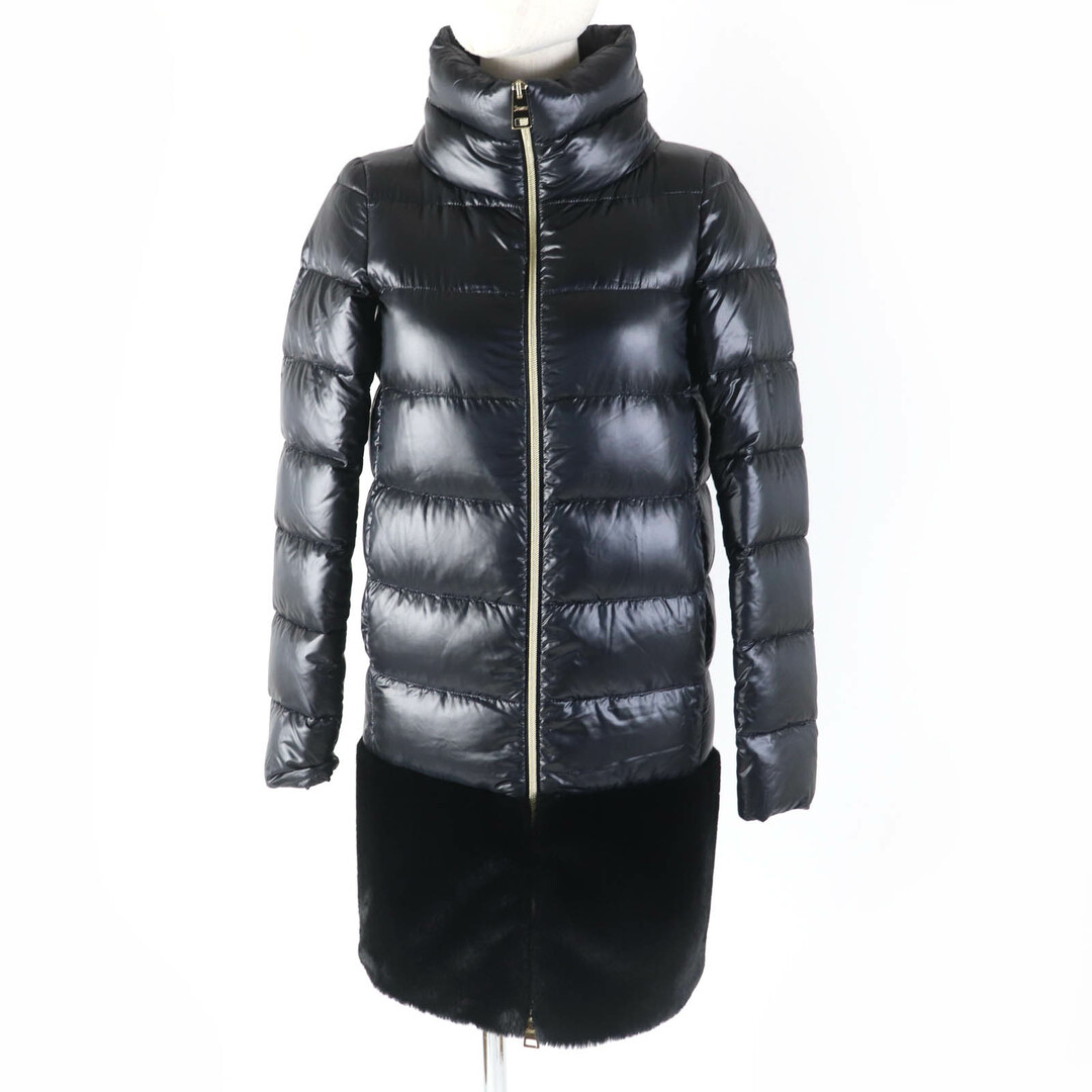 HERNO - 極美品☆Herno ヘルノ 2019年製 PI1017D スタンドカラー 切替デザイン ZIP UP ダウンコート ブラック 36 正規品 レディース