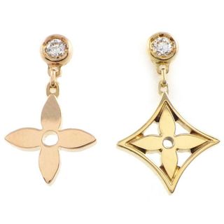 ルイヴィトン(LOUIS VUITTON)のルイ・ヴィトン LOUIS VUITTON ピアス ピュス モノグラム イディール シングル Q96169 Q96168 スター フラワー ブロッサム ドロップ 1ポイント ダイヤモンド 0.04ct / 0.04ct K18PG K18YG 【中古】(ピアス)