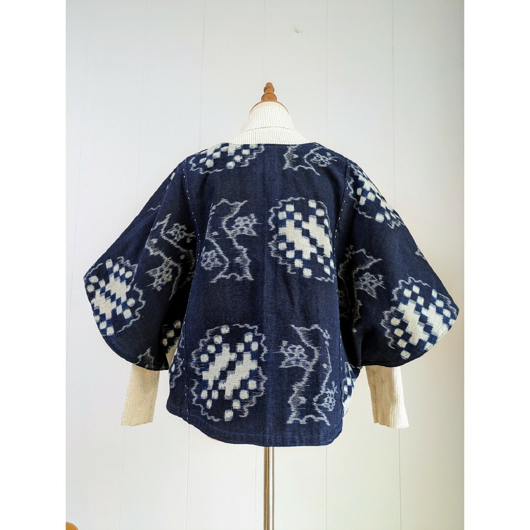 リバーシブルケープ古布、藍染、絣、絵絣、型染、島○着物 リバーシブルケープ古布、藍染、絣、絵絣、型染、島○着物