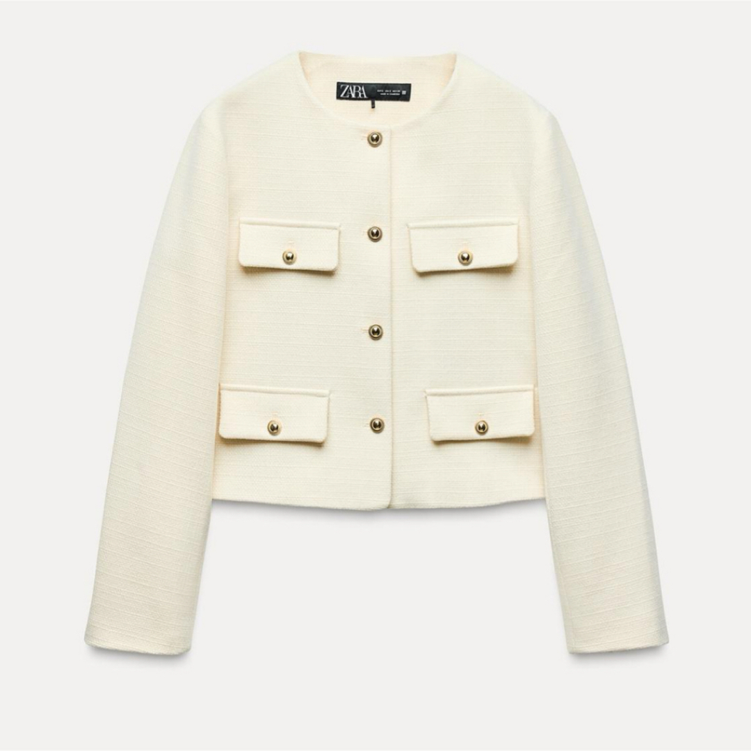 ZARA - クロップドブレザー フラップ 白 Lサイズの通販 by shop ZARA - クロップドブレザー フラップ 白 Lサイズの通販 by shop