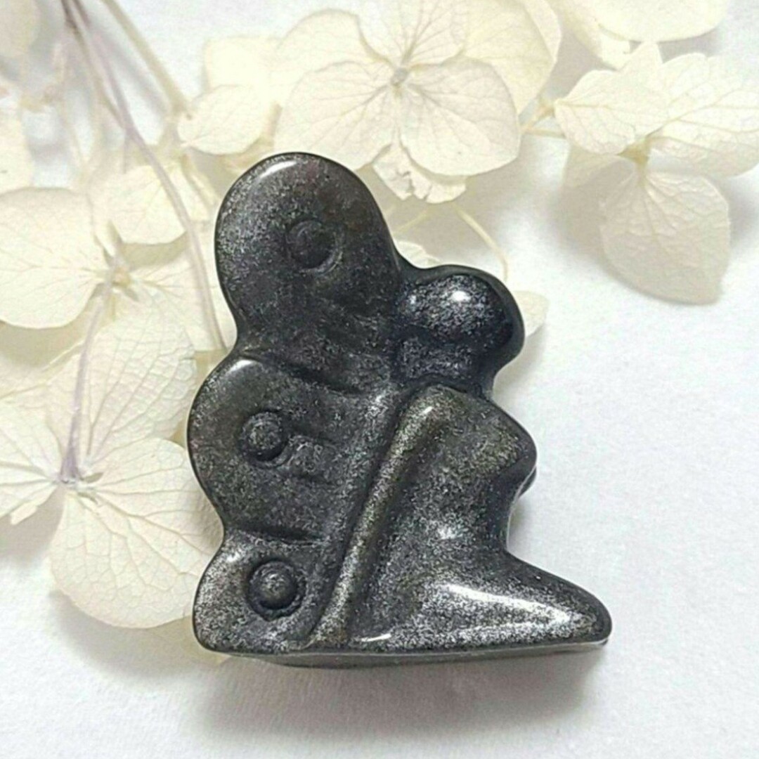 天然石　オブシディアン　天使　Angel　天然石パーツ　ハンドメイド　ルース ハンドメイドの素材/材料(各種パーツ)の商品写真