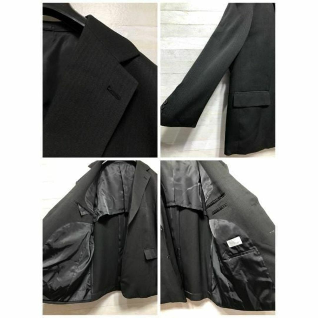 本物の 新品☆メンズ身長170cmウエスト115cm黒系ストライプスーツお仕事 スーツ