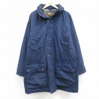 XL★古着 長袖 ジャケット メンズ 90年代 90s シンサレート 大きいサイズ ロング丈 紺 ネイビー 内側フランネル 24dec12 中古 アウター(ダッフルコート)