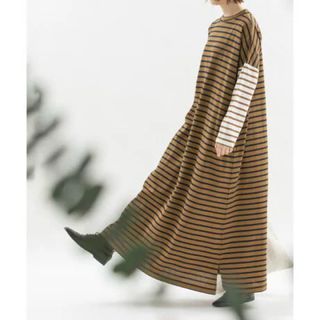 ノップドゥノッド(nop de nod)のnop de nod ♡ ボーダーワンピース　袖切り替え　misc ブラウン(ロングワンピース/マキシワンピース)