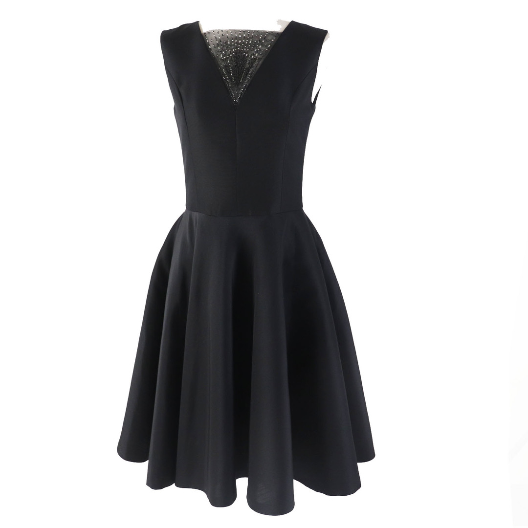 FOXEY BOUTIQUE - 極美品◎FOXEY BOUTIQUE フォクシー ブティック 39339 Art Deco Dress ウール シルク ビーズ装飾 ノースリーブ ドレス／ワンピース ブラック 38 日本製 正規品 レディース