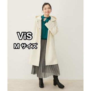 ViSビス コート ロングコート　レディース フード付き　オフホワイト M(ロングコート)