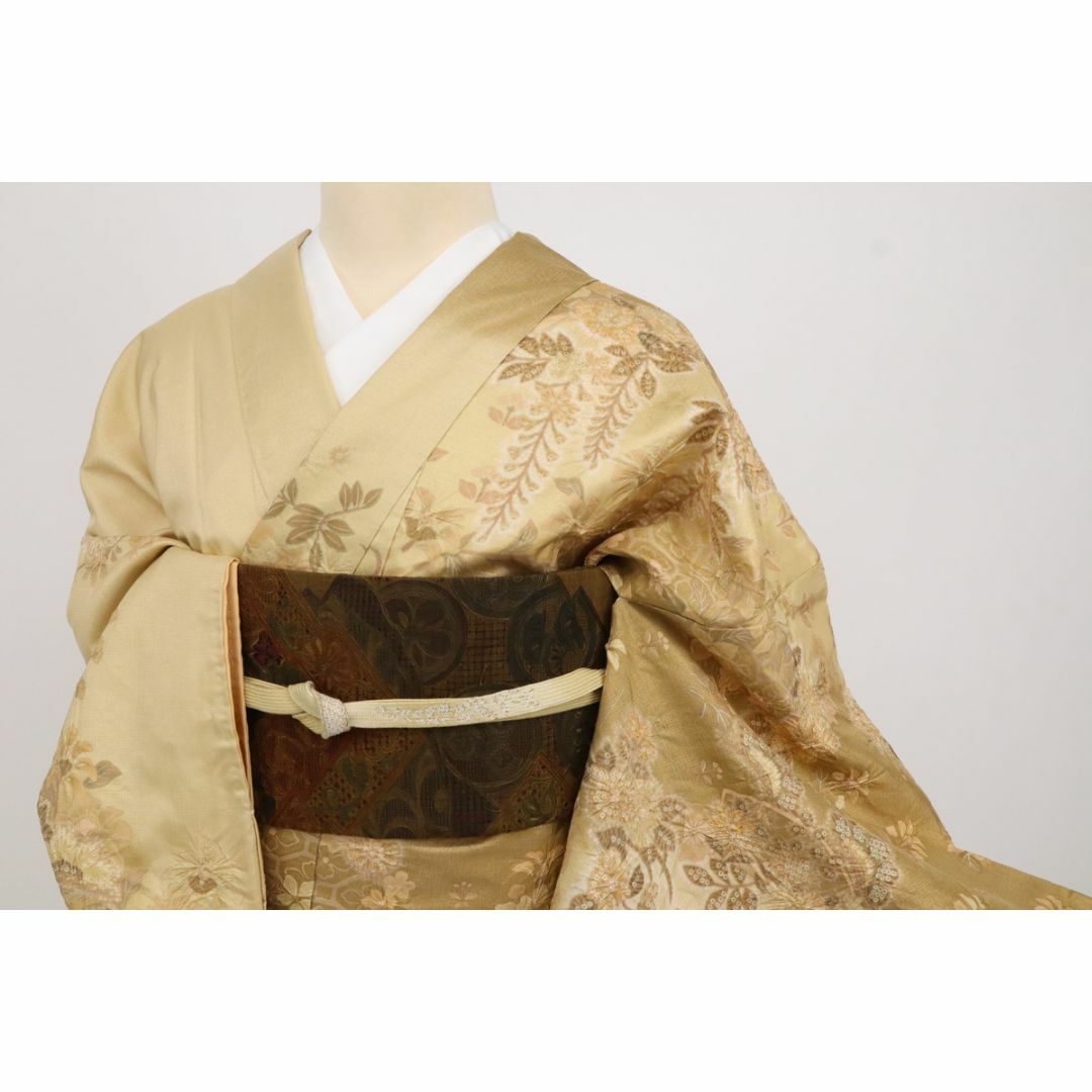 長尺◇上質紬□訪問着◇絞り*四季の花々模様□飴色◇袷正絹着物 長尺◇上質紬□訪問着◇絞り*四季の花々模様□飴色◇袷正絹着物