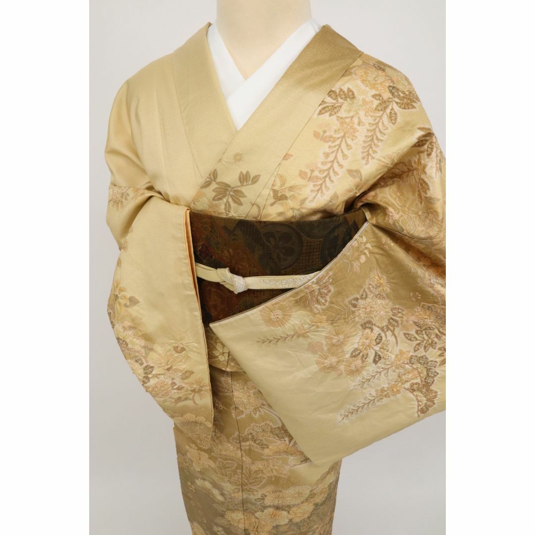 長尺◇上質紬□訪問着◇絞り*四季の花々模様□飴色◇袷正絹着物 長尺◇上質紬□訪問着◇絞り*四季の花々模様□飴色◇袷正絹着物