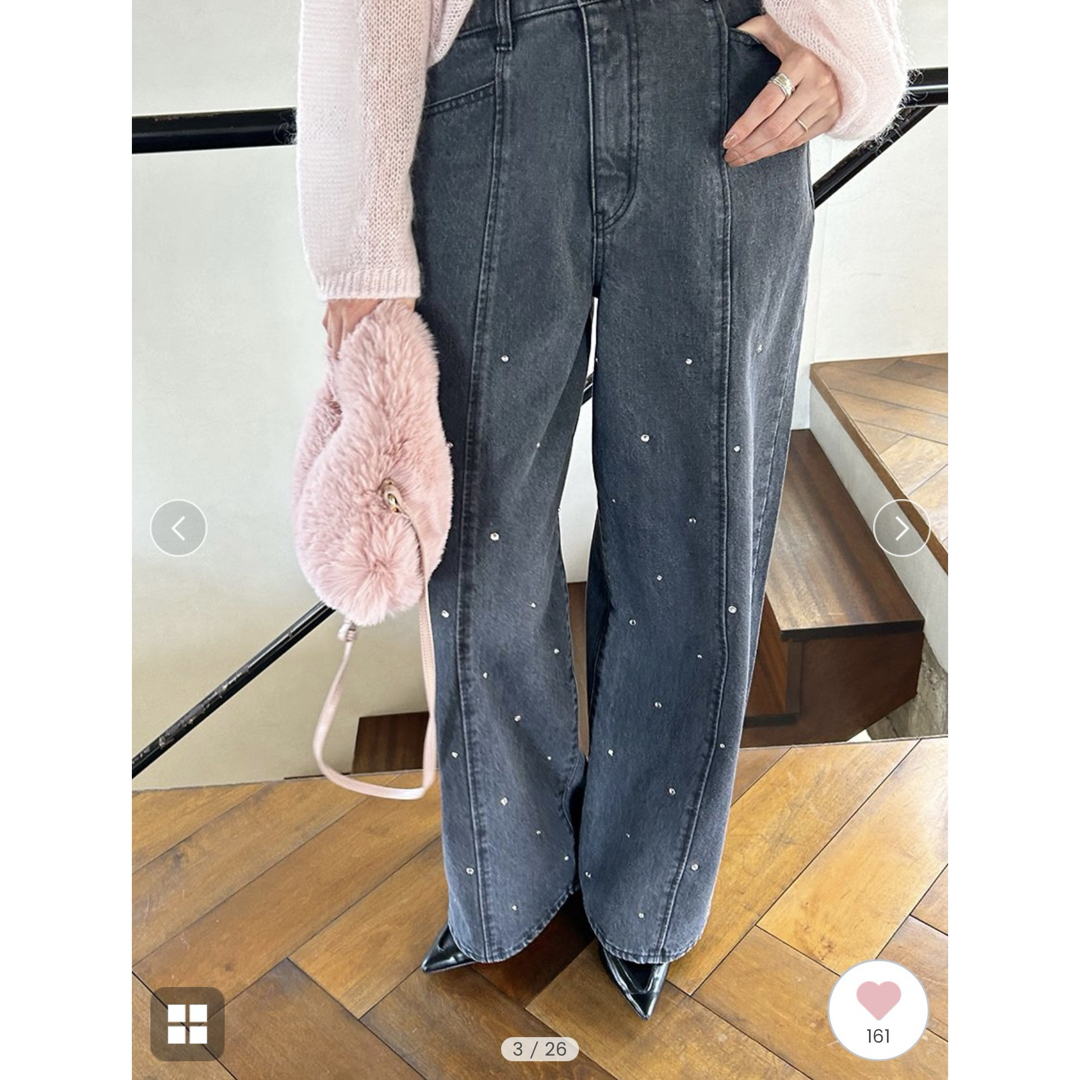 SNIDEL - 【完売品】ラインストーンデザインワイドデニム SNIDEL - 【完売品】ラインストーンデザインワイドデニム