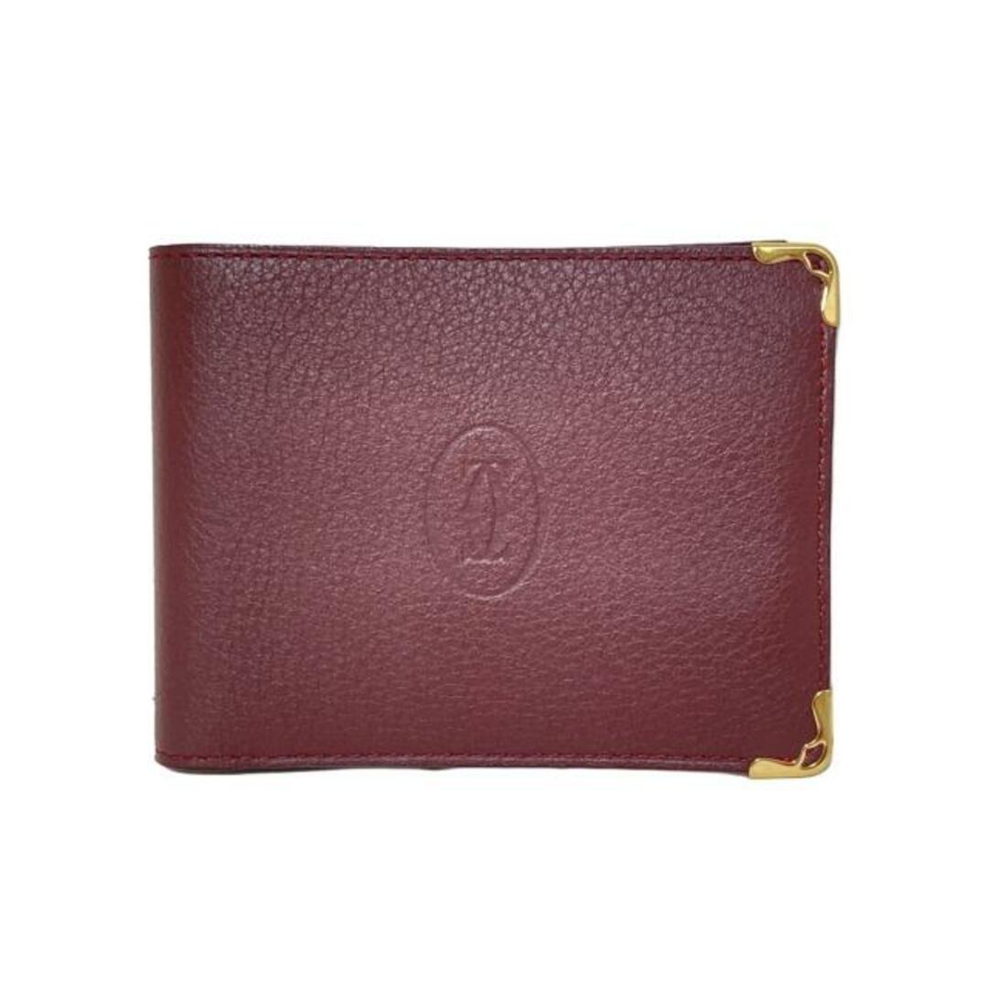 Cartier マストライン 珍しい 折り財布 二つ折り レザー ゴールド金具 ボルドー Cartier マストライン 珍しい 折り財布 二つ折り レザー ゴールド金具 ボルドー
