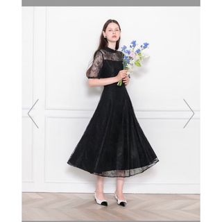Leja - LEJA 花柄レースカラースパンコールAラインフレアドレス Leja - LEJA 花柄レースカラースパンコールAラインフレアドレス