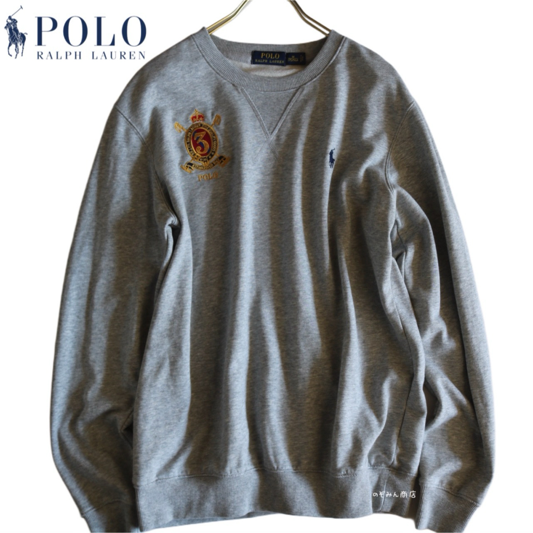 POLO RALPH LAUREN】美品 スウェット エンブレム 灰 M☆ POLO RALPH LAUREN】美品 スウェット エンブレム 灰 M☆