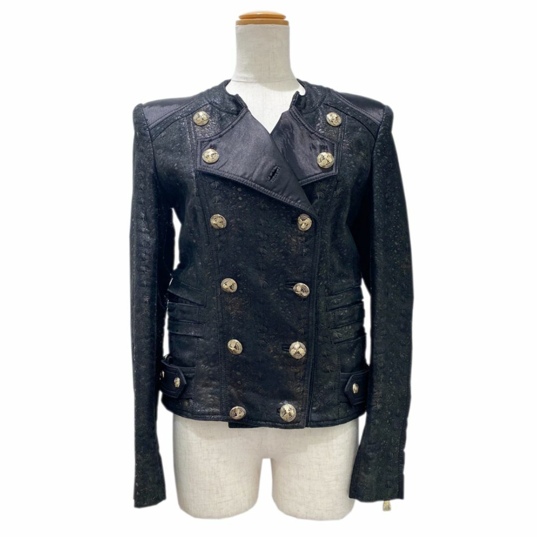 BALMAIN - BALMAIN バルマン ライダース ジャケット ブルゾン ラム皮 レザー アウター 黒 ゴールド金具 ＃36 レディース