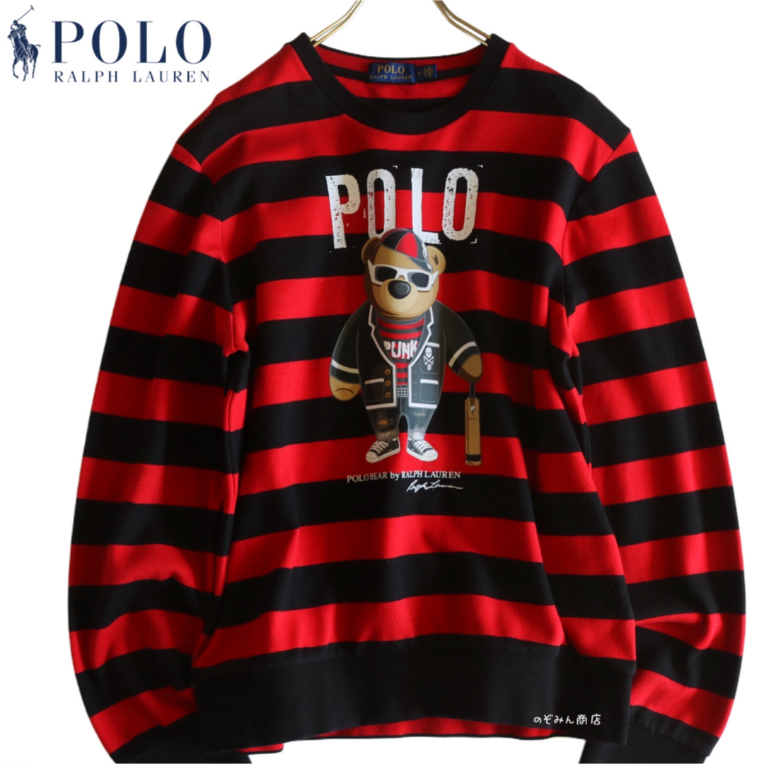 当店在庫してます！ POLO 赤黒 ボーダー ポロベア スウェット LAUREN】美品 RALPH トップス