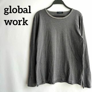 global work長袖TシャツLボーダー大きいサイズ黒グレーブラック(その他)