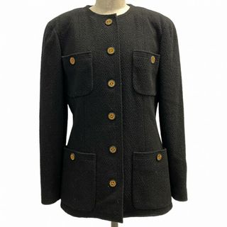 シャネル(CHANEL)の【4apu0165】シャネル ノーカラージャケット 40 ブラック ウール 20910【中古】レディース(その他)