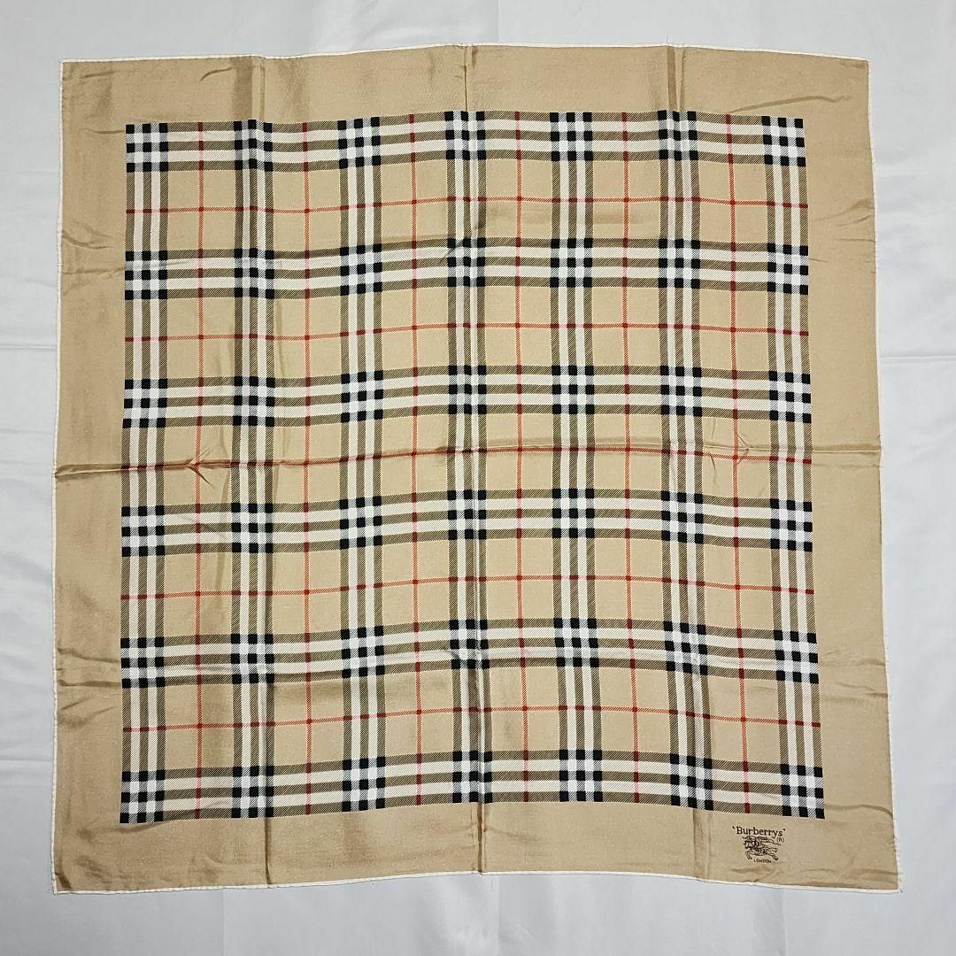 【お気にいる】 チェック スカーフ ☆BURBERRY☆ 旧ロゴ ベージュ シルク 小物