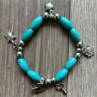 ターコイズブルー ブレスレット ハワイアン フラアクセサリー かわいい おしゃれ(ブレスレット/バングル)
