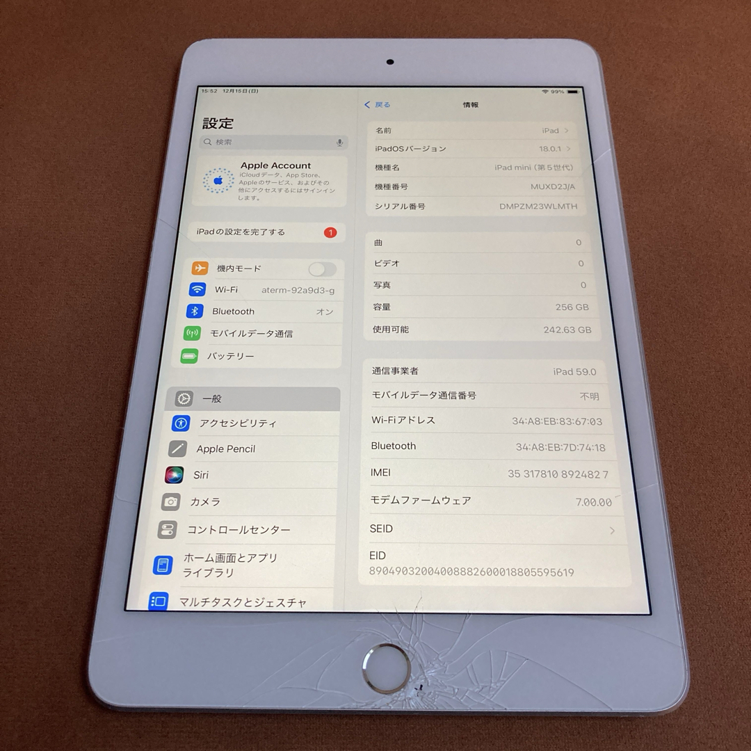9424 電池良好 iPad mini5 第5世代 256GB SIMフリー 9424 電池良好 iPad mini5 第5世代 256GB SIMフリー