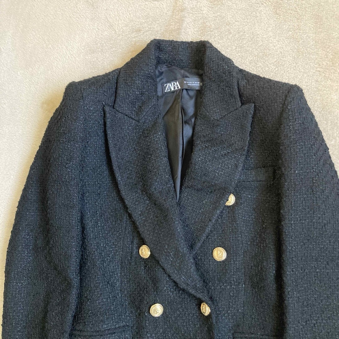 ZARA - ZARA ツイードジャケット 金ボタン ブラック 黒 ダブル ZARA - ZARA ツイードジャケット 金ボタン ブラック 黒 ダブル
