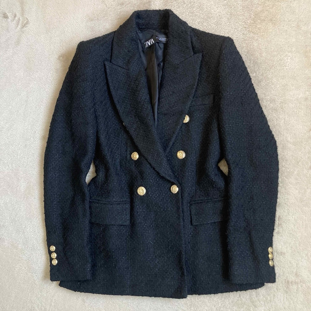 ZARA - ZARA ツイードジャケット 金ボタン ブラック 黒 ダブル ZARA - ZARA ツイードジャケット 金ボタン ブラック 黒 ダブル