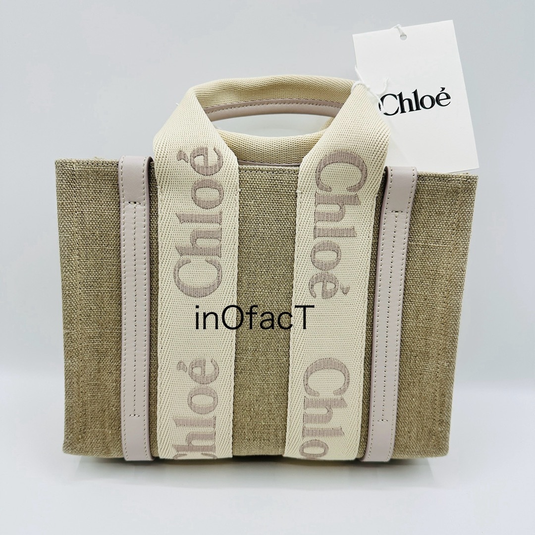 Chloe クロエ リネン製 Woody スモール トートバッグ ワイルドグレー Chloe クロエ リネン製 Woody スモール トートバッグ ワイルドグレー