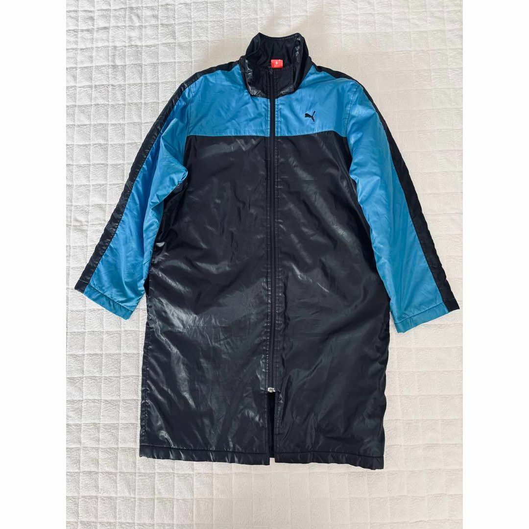 PUMA 探し求め フード付きベンチコート 黒/青 PUMA 探し求め フード付きベンチコート 黒/青