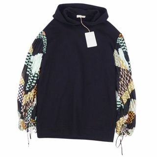 エミリオプッチ(EMILIO PUCCI)の未使用 エミリオプッチ EMILIO PUCCI スウェット パーカー プルオーバー シフォンスリーブ 総柄 トップス メンズ XS 黒(パーカー)