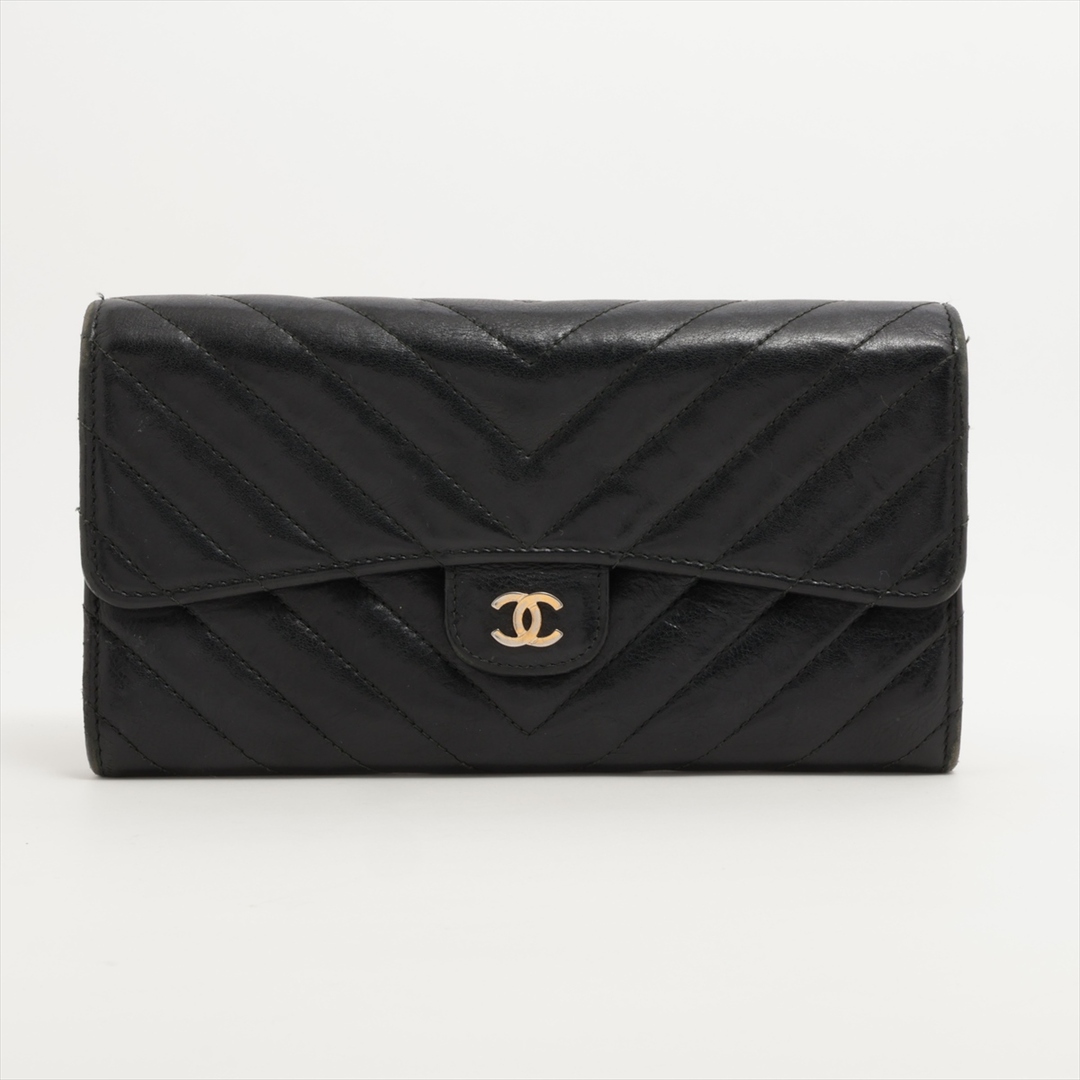 CHANEL - シャネル  レザー  ブラック レディース 長財布