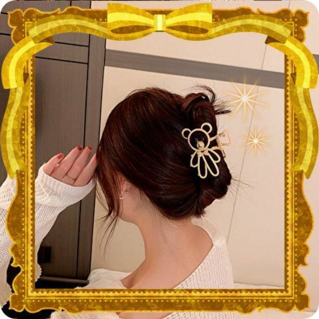 くまヘアクリップ  バンスクリップ 白い花 ヘアピン セット セール かわいい レディースのヘアアクセサリー(バレッタ/ヘアクリップ)の商品写真