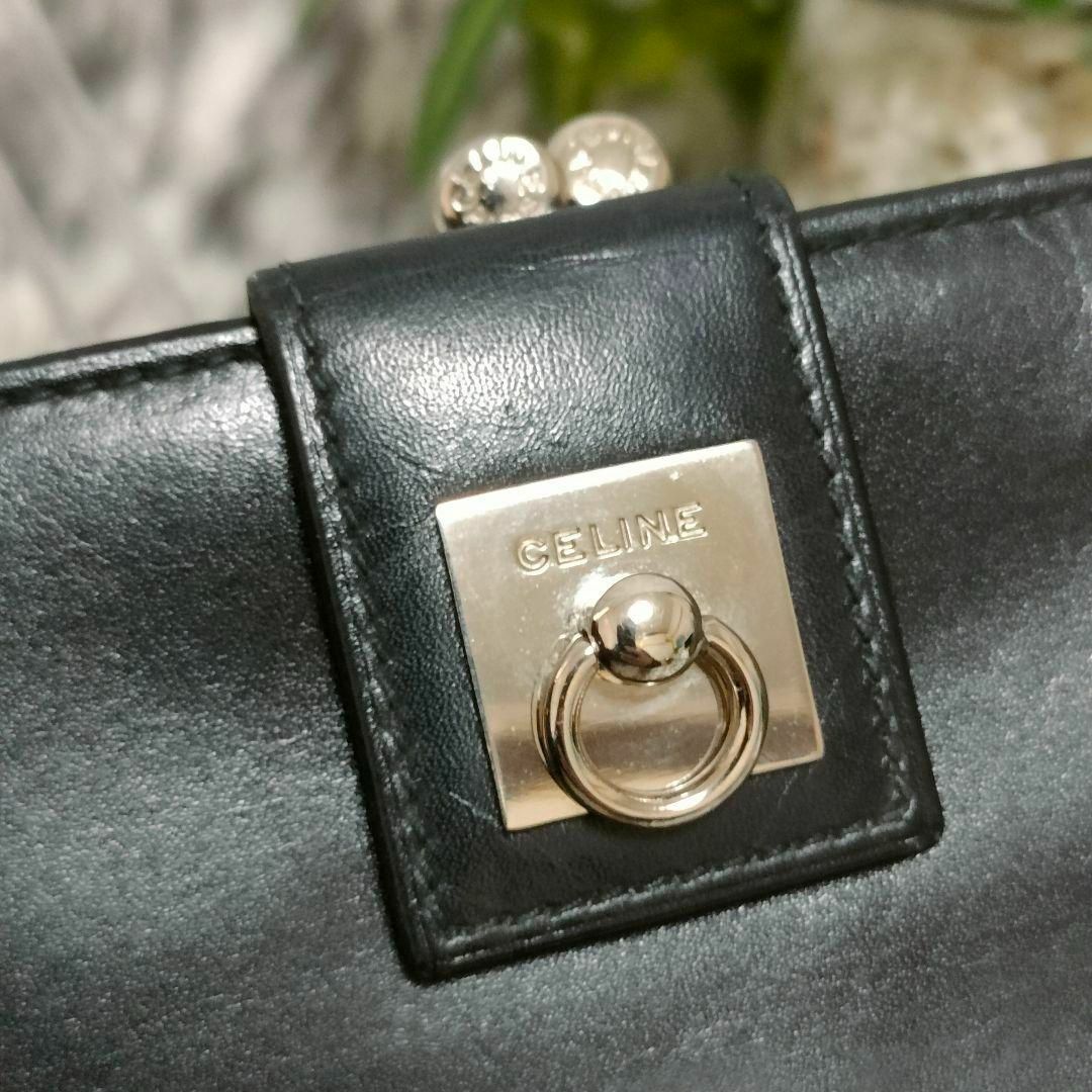 CELINE - CELINE 二つ折り財布 がま口 ブラック ガンチーニ CELINE - CELINE 二つ折り財布 がま口 ブラック ガンチーニ