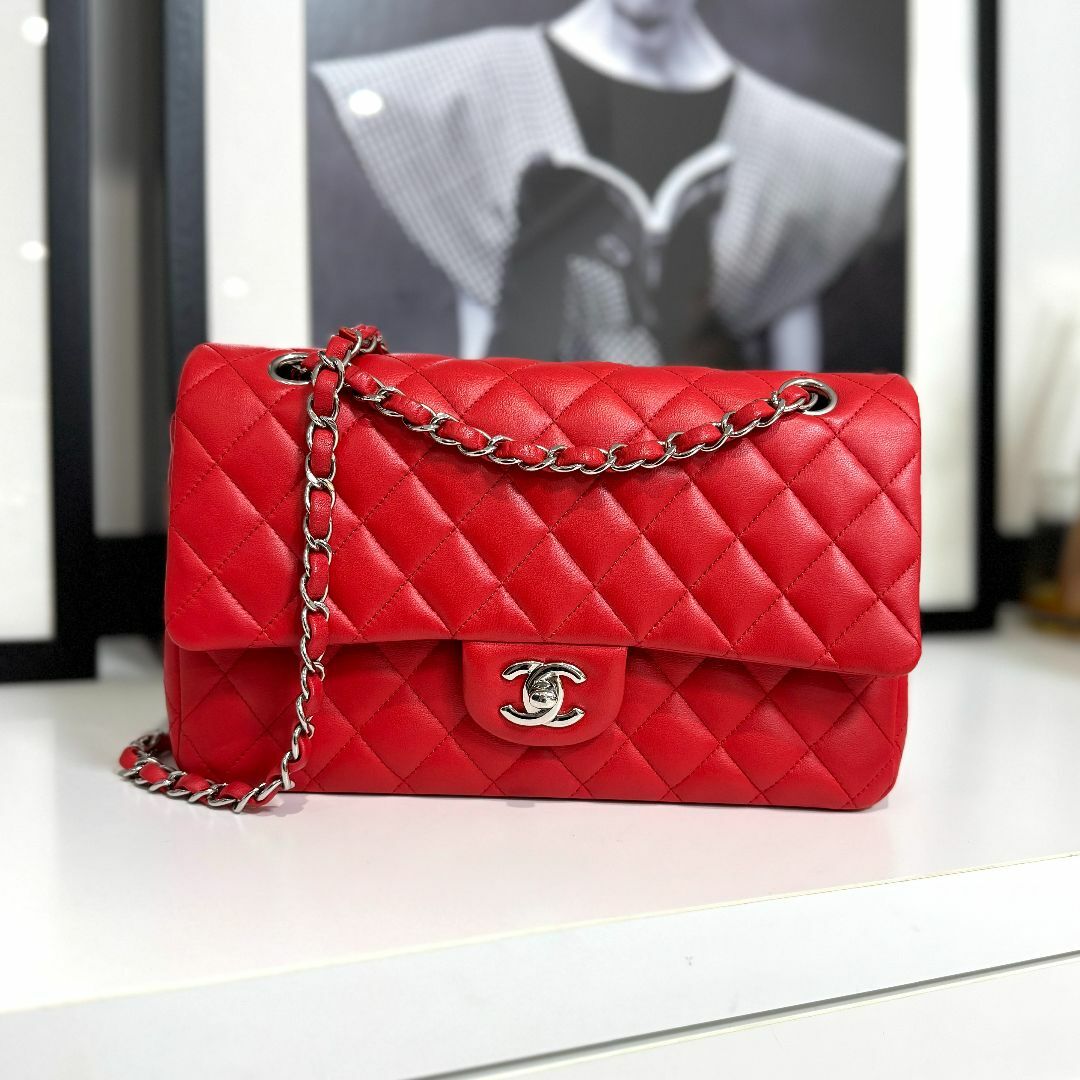 HERMES - 美品 シャネル ラムスキン マトラッセ チェーンショルダーバッグ レッド 希少