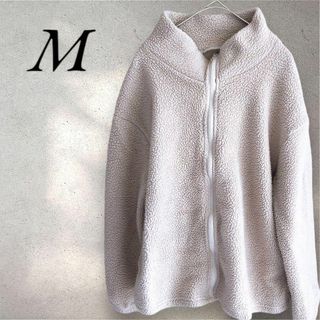 ボア　フリース　ジップアップ　ジャケット　M　レディース　オフホワイト(ブルゾン)