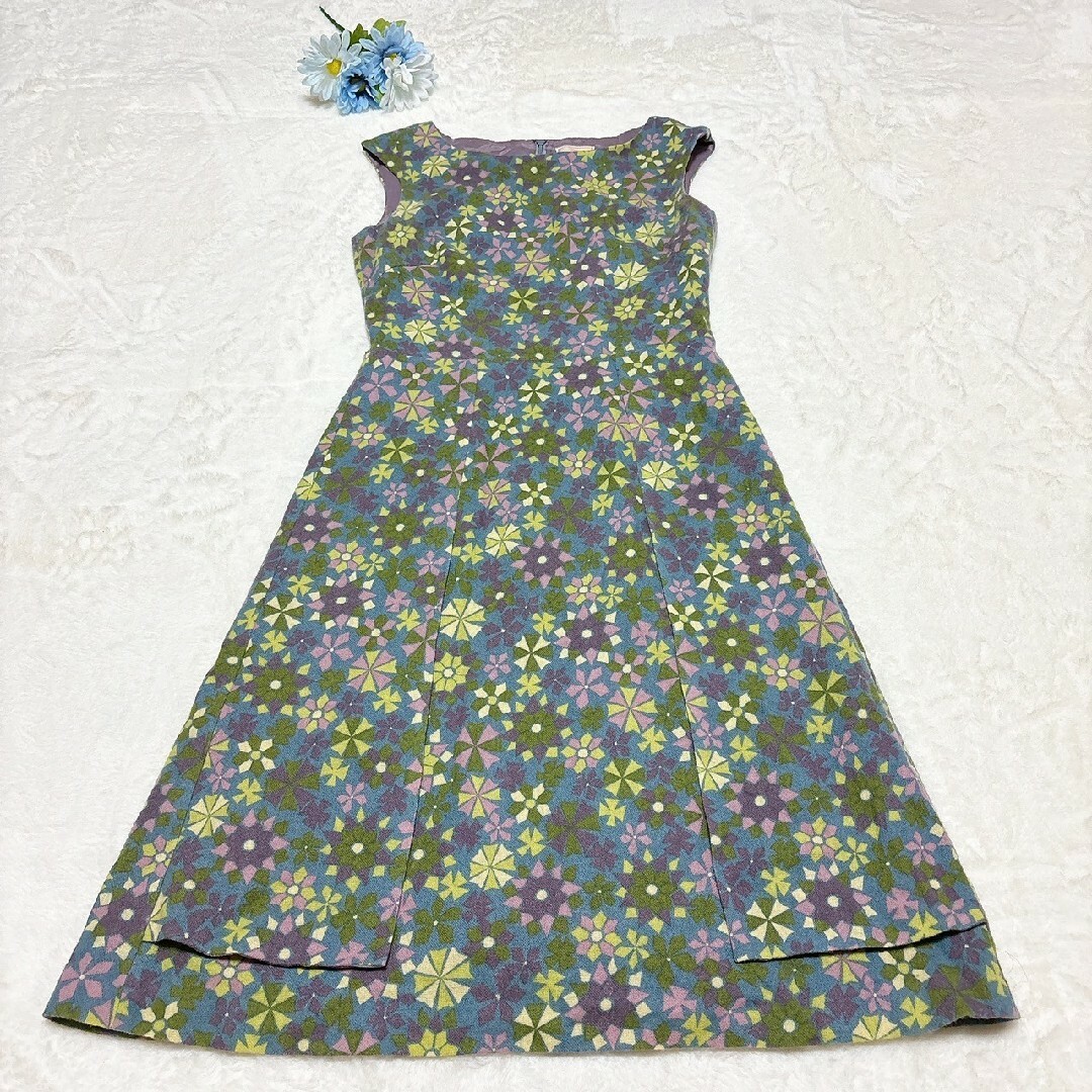 Sybilla - 美品　シビラ　Sybilla　花柄　総柄　ウール　ワンピース　Aライン　Lサイズ