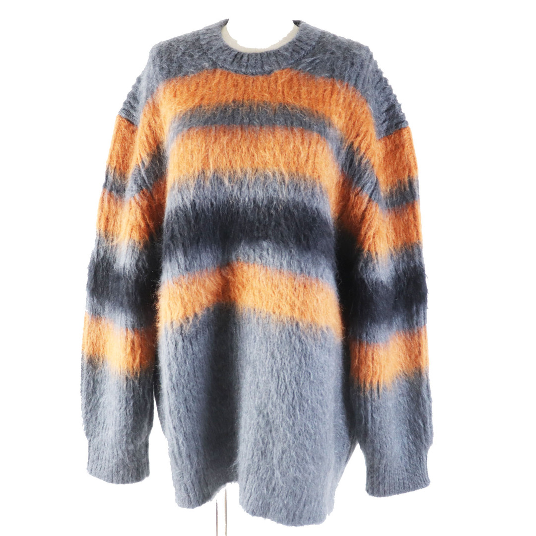 BURBERRY - 未使用品◎BURBERRY バーバリー 8037217 モヘア シルク ストライプインターシャ 長袖 ニット プルオーバー グレー オレンジ M イタリア製 正規品 レディース