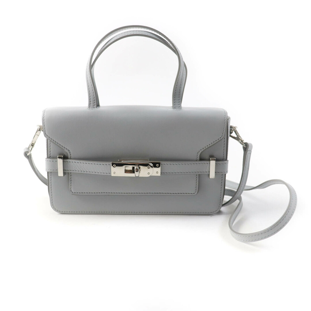FOXEY - 美品★FOXEY フォクシー ターンロック スクエア レザー ショルダーバッグ ハンドバッグ グレー 保存袋付き イタリア製 レディース