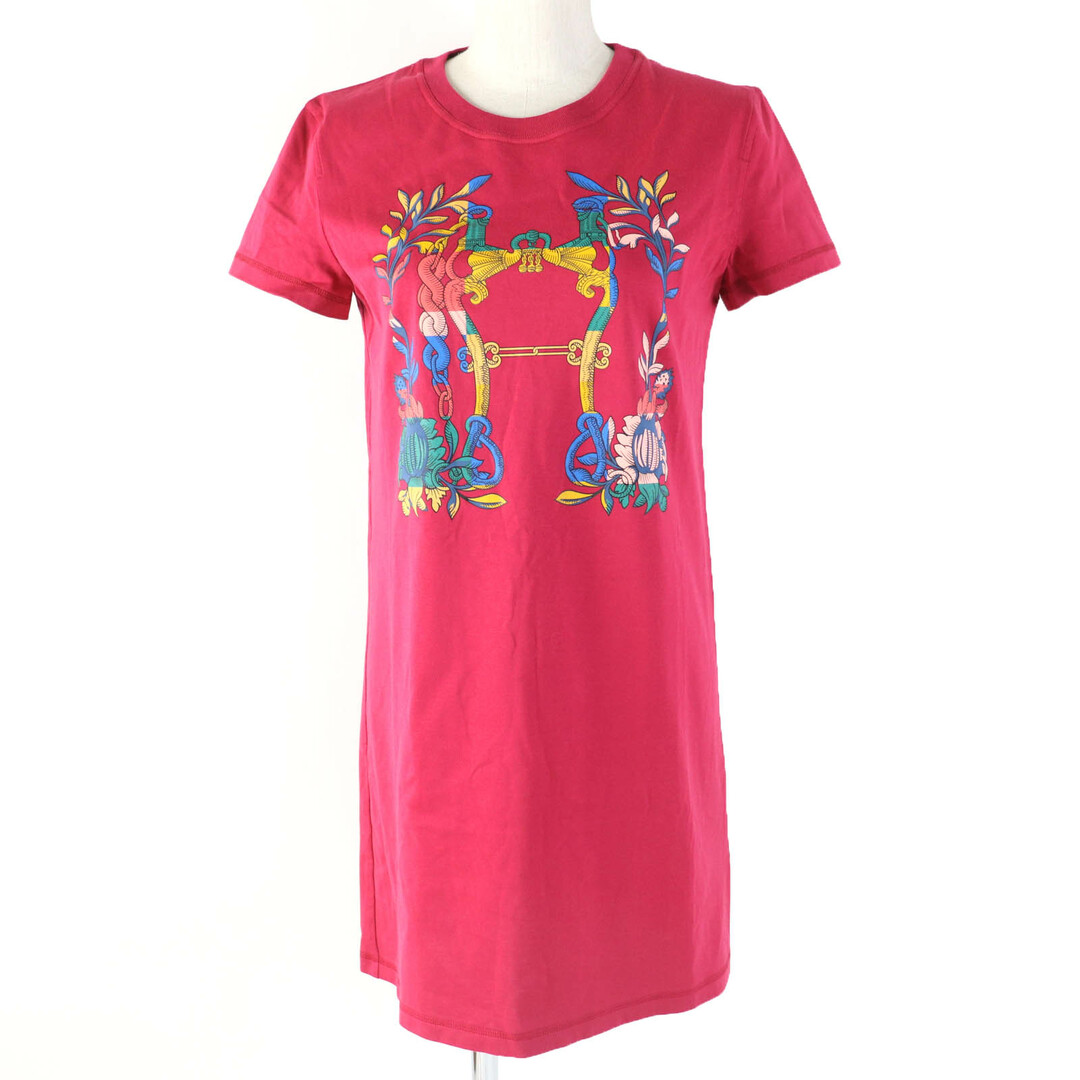 HERMES - 極美品☆HERMES エルメス 24SS DELLA CAVALLERIA デラ カヴァレリア コットン100％ 半袖 Tシャツ ワンピース ピンク系 34 箱付き フランス製 正規品 レディース