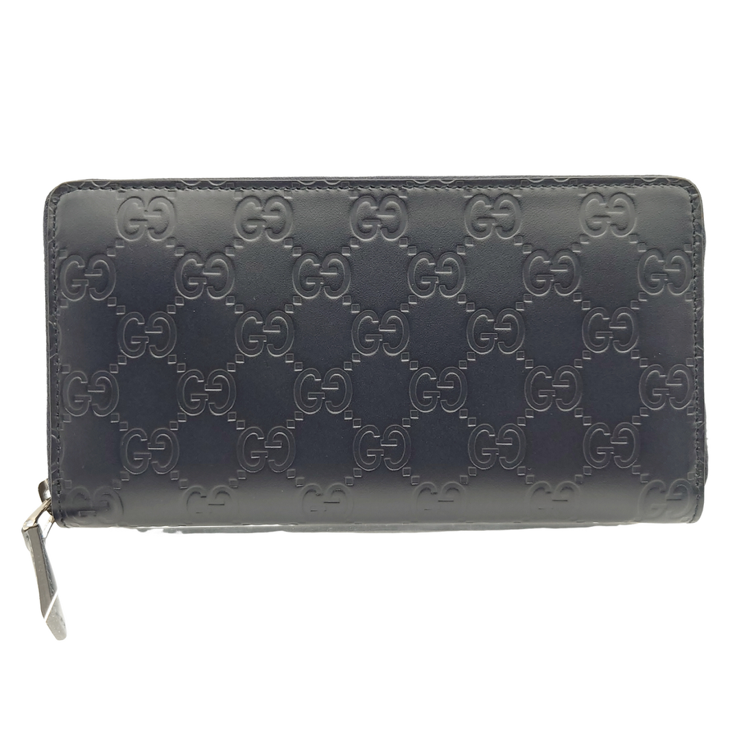 GUCCI - 【未使用】 グッチ GUCCI シマ ラウンド長財布 財布 ラウンドファスナー モノグラム GGロゴ ロゴデザイン シンプル シック 四角 ユニセックス エレガント おしゃれ 機能的 高級感 上品 上質 ネイビー シルバー レザー 307937 メンズ レディース☆送料無料☆ 当店通常価格89800円