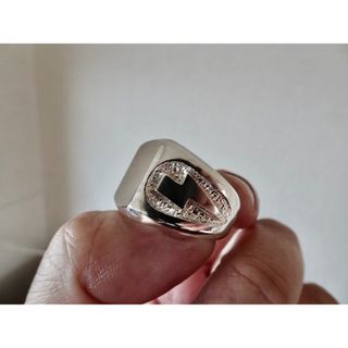 仁尾彫金『プラチナ、サンダー印台リング、磨き』ハンドメイド360(リング(指輪))